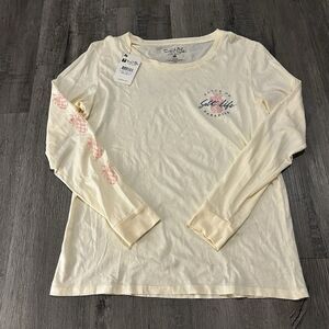 Womens Sz Small Salt Life Butter Yellow Long Sleeve T-Shirt Pineapple Paradise